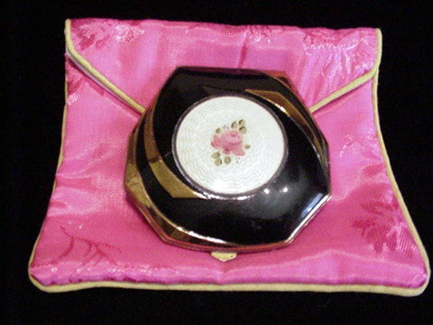Elgin American Guilloche Enamel Compact 1930s Art Deco Powder Rouge Mirror Compact