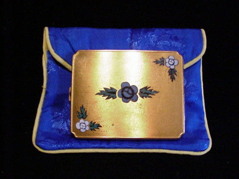 1930s Gold Floral Enamel Powder & Mirror Makeup Compact