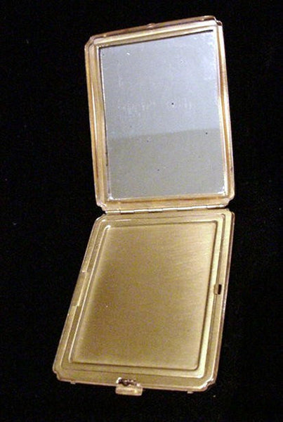 1930s Gold Floral Enamel Powder & Mirror Makeup Compact