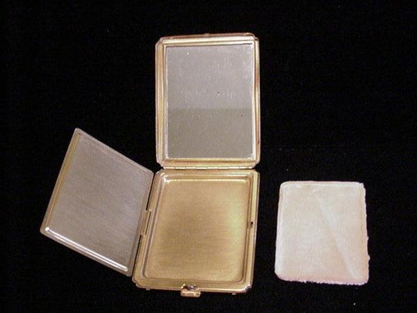 1930s Gold Floral Enamel Powder & Mirror Makeup Compact