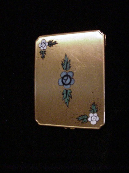 1930s Gold Floral Enamel Powder & Mirror Makeup Compact