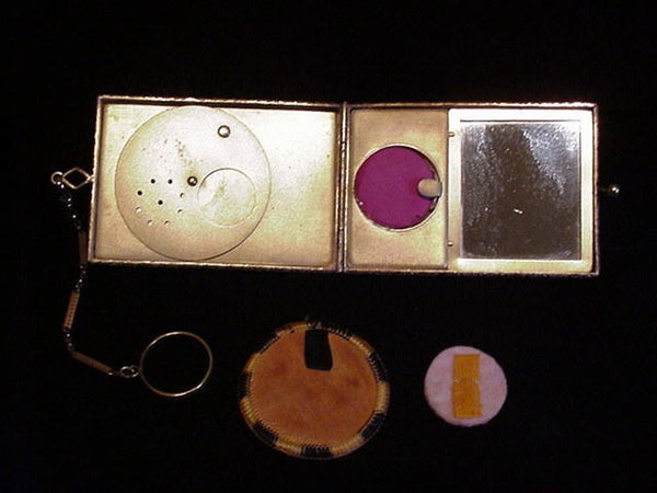 1910 Silver Compact Purse Powder Rouge & Mirror Antique Dance Purse With Finger Ring
