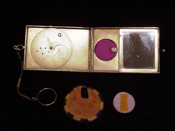 1910 Silver Compact Purse Powder Rouge & Mirror Antique Dance Purse With Finger Ring