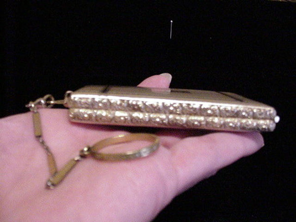 1910 Silver Compact Purse Powder Rouge & Mirror Antique Dance Purse With Finger Ring