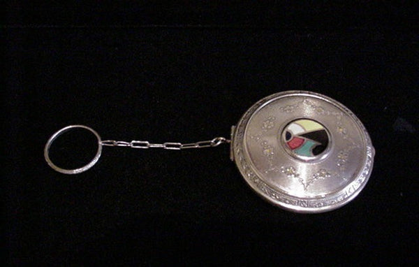 1920's Compact Purse Vintage Art Deco Powder Mirror Compact With Finger Ring