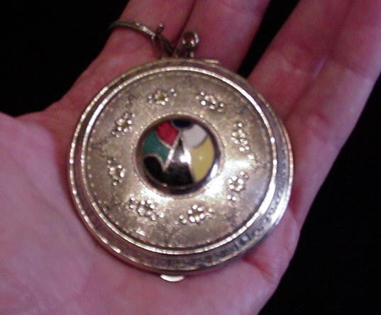 1920's Compact Purse Vintage Art Deco Powder Mirror Compact With Finger Ring