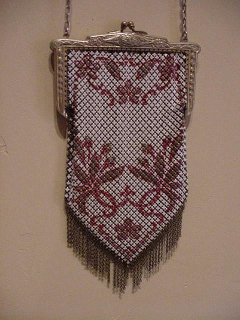 Antique Mandalian Mesh Purse Vintage Enamel Flapper Art Deco Bag