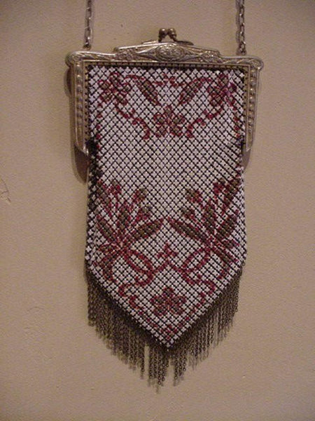 Antique Mandalian Mesh Purse Vintage Enamel Flapper Art Deco Bag
