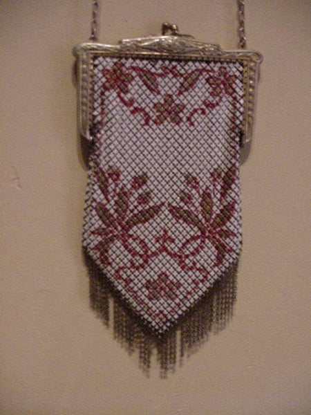 Antique Mandalian Mesh Purse Vintage Enamel Flapper Art Deco Bag