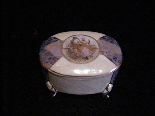 Victorian Lusterware Porcelain Powder Jar Vintage Ceramic Jewelry Box Trinket Box