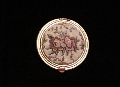 Vintage Tapestry Powder Compact 1930's Petit Point Mirror Compact