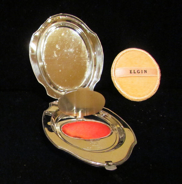 1940s Silver And Blue Enamel Compact Art Deco Elgin American Mirror Powder Compact