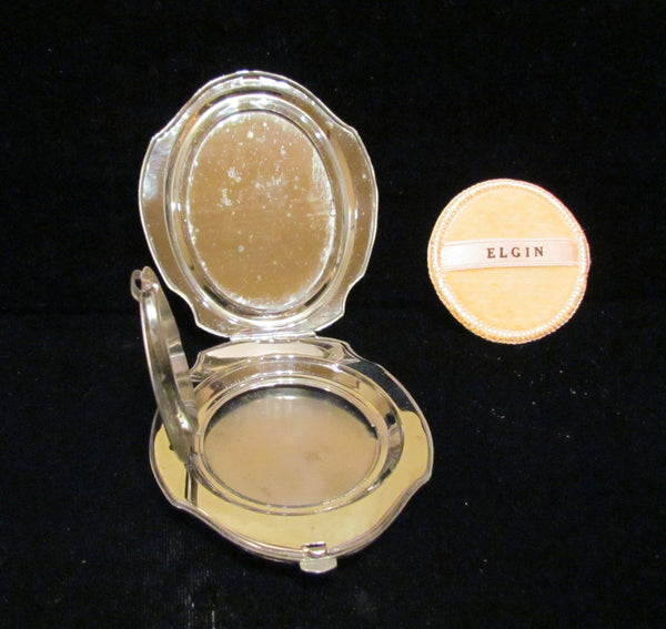 1940s Silver And Blue Enamel Compact Art Deco Elgin American Mirror Powder Compact