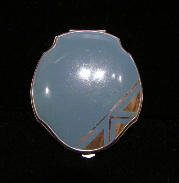 1940s Silver And Blue Enamel Compact Art Deco Elgin American Mirror Powder Compact