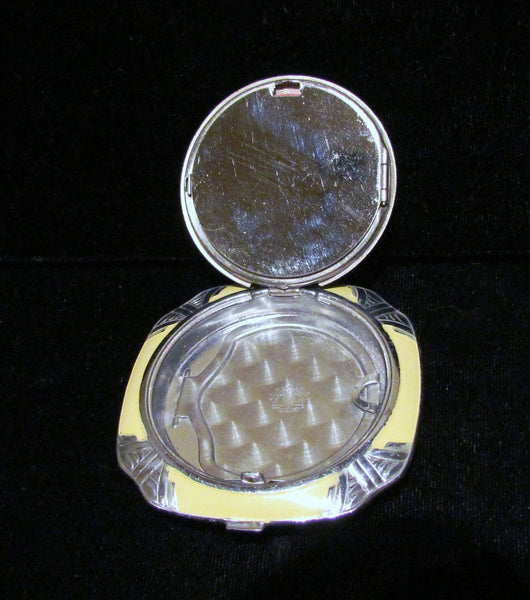 Evans Art Deco Sterling Silver & Guilloche 1930's Powder Mirror & Rouge Compact