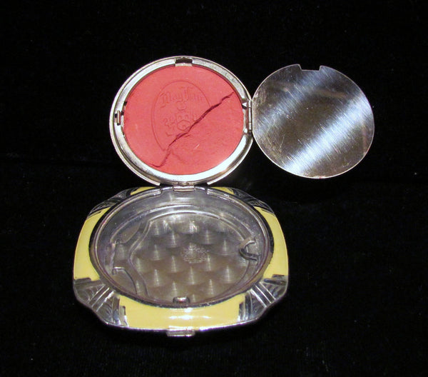 Evans Art Deco Sterling Silver & Guilloche 1930's Powder Mirror & Rouge Compact