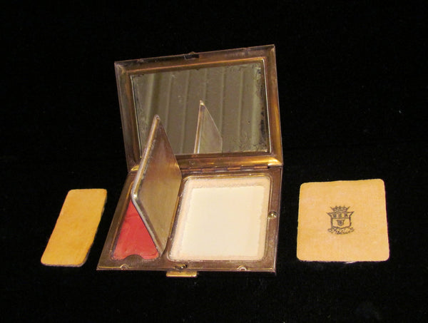 1930s Guilloche Enamel Sheilds Compact Powder Rouge And Mirror Art Deco Compact