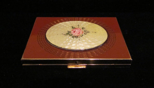 1930s Guilloche Enamel Sheilds Compact Powder Rouge And Mirror Art Deco Compact