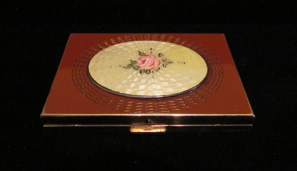 1930s Guilloche Enamel Sheilds Compact Powder Rouge And Mirror Art Deco Compact