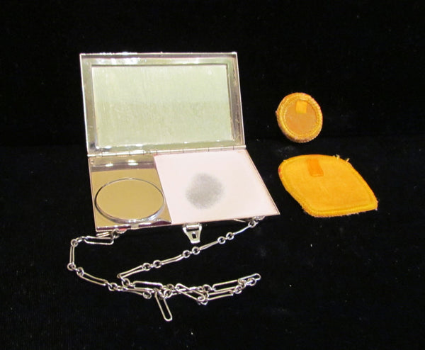 Edwardian Guilloche Compact Wristlet Purse 1910s Powder Mirror Dance Compact