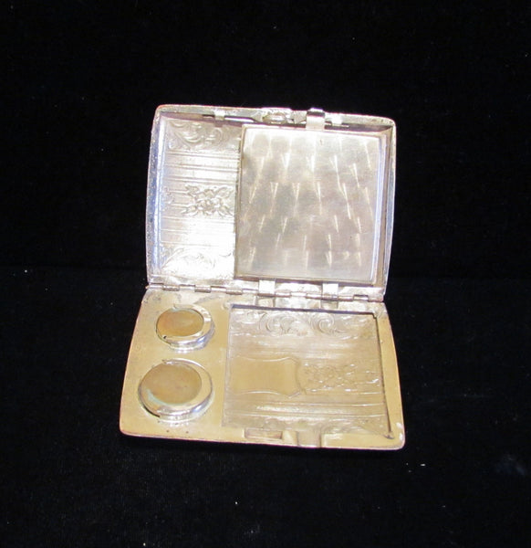 Antique Coin & Powder Compact Purse 1900's Silver Victorian