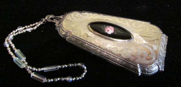 Victorian Compact Dance Purse OOAK Beaded Wristlet Vintage Powder Rouge Mirror