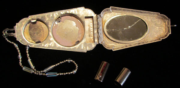 Victorian Compact Dance Purse OOAK Beaded Wristlet Vintage Powder Rouge Mirror
