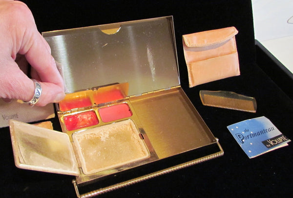 Volupte Portmanteau Compact Purse 1950s Powder Mirror & Cigarette Case