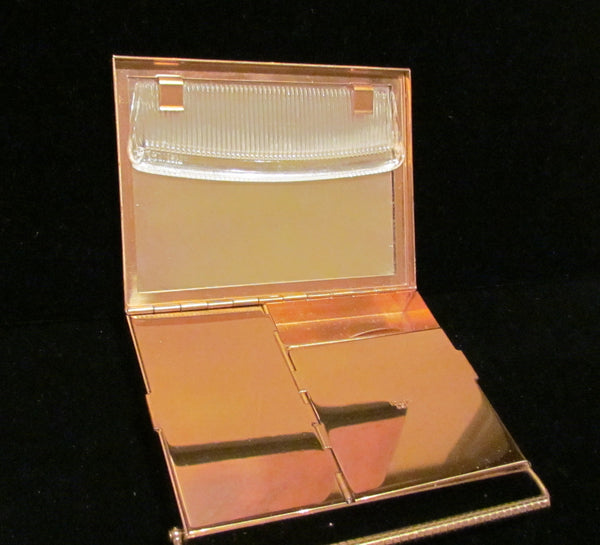 Volupte Carryall Compact Purse 1950s Powder Compact Gold & Moire Case