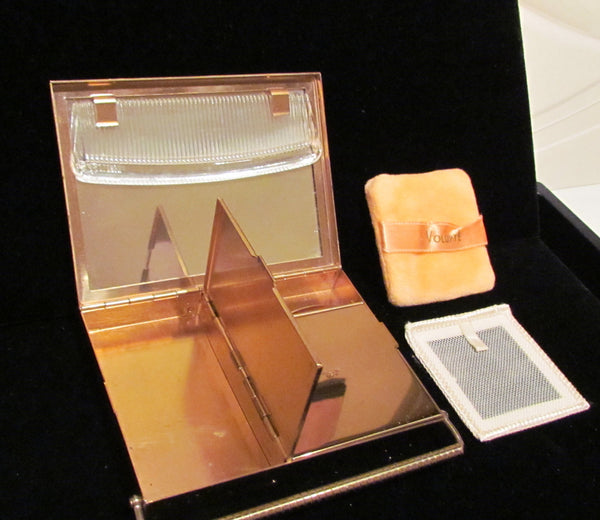 Volupte Carryall Compact Purse 1950s Powder Compact Gold & Moire Case