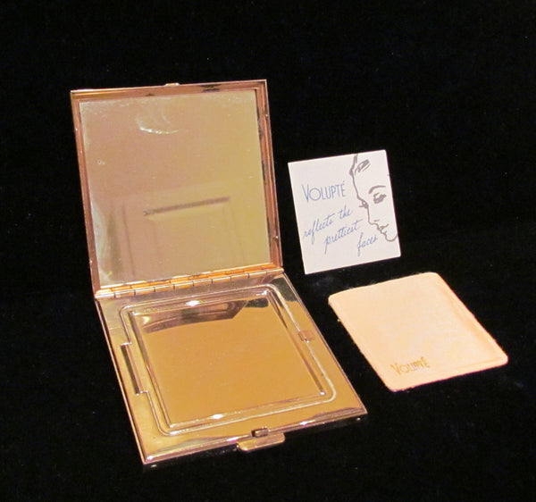 1950's Volupte Compact Gold & Rhinestone Powder Mirror Compact Art Deco Boxed
