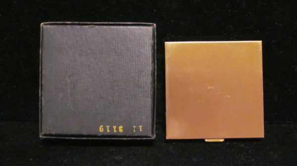 1950's Volupte Compact Gold & Rhinestone Powder Mirror Compact Art Deco Boxed