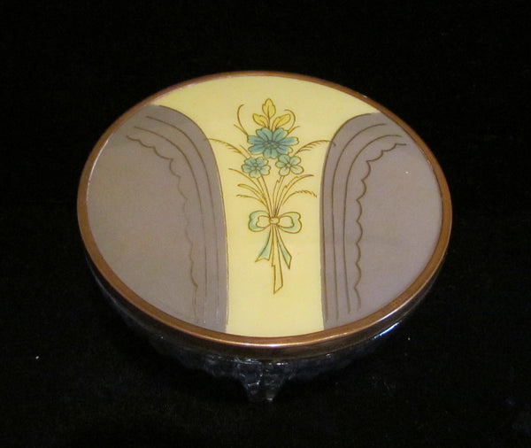 Art Deco Powder Jar 1940s Celluloid & Glass Powder Box In Excellent Condition