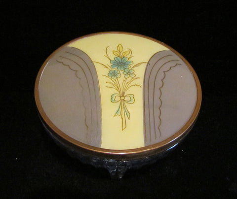 Art Deco Powder Jar 1940s Celluloid & Glass Powder Box In Excellent Condition
