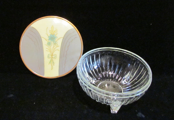 Art Deco Powder Jar 1940s Celluloid & Glass Powder Box In Excellent Condition