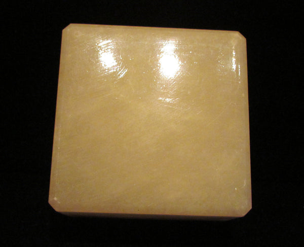 Alabaster Italian Hand Craved Box Hand Painted Purple Flowers Vintage Trinket Or Jewelry Box
