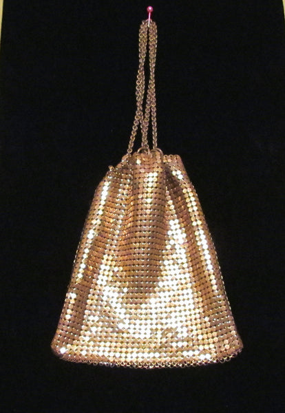 1930s Gold Mesh Coin Purse Art Deco Change Purse Vintage Drawstring Bag