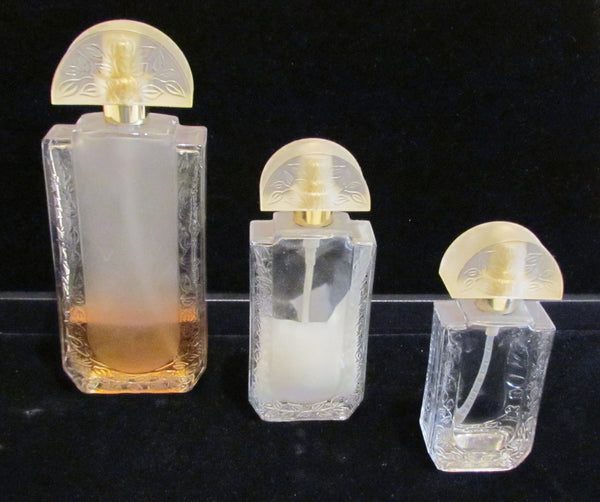 Lalique Perfume Bottles 3 Vintage Glass Bottles Fragrance Frosted Bottles