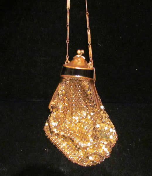 Whiting And Davis Gold Mesh Enamel Purse 1920s Evening Bag Art Deco Purse