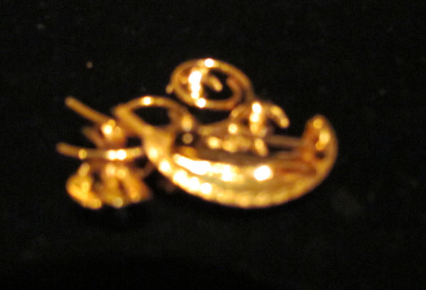 Pink Rhinestone Pin Vintage Brooch Gold Leaf & Flower Design