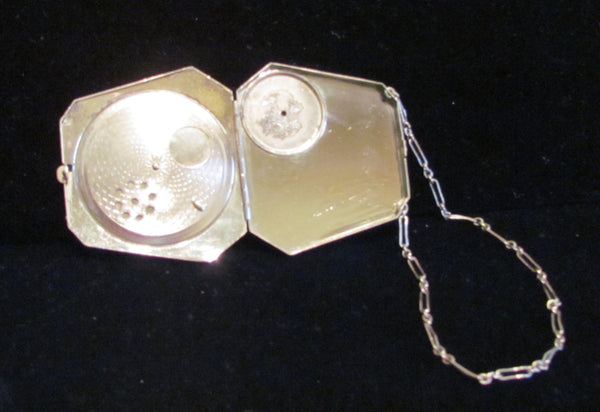 1920s Silver Guilloche Compact Art Deco Powder Mirror Purse