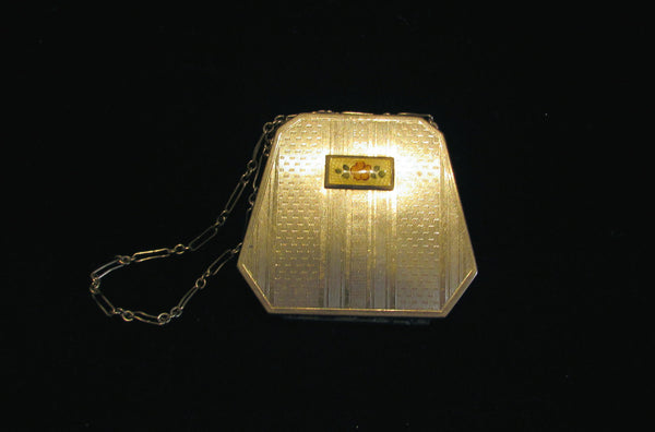 1920s Silver Guilloche Compact Art Deco Powder Mirror Purse