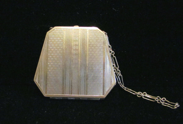 1920s Silver Guilloche Compact Art Deco Powder Mirror Purse
