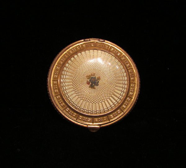 1930's Powder Compact Vintage Gold Celluloid Guilloche Compact