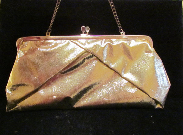 1970s Lamé Clutch Purse Gold Tuck Away Chain Purse Formal Evening Bag Wedding Lamay Purse