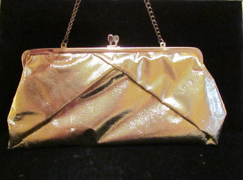 1970s Lamé Clutch Purse Gold Tuck Away Chain Purse Formal Evening Bag Wedding Lamay Purse