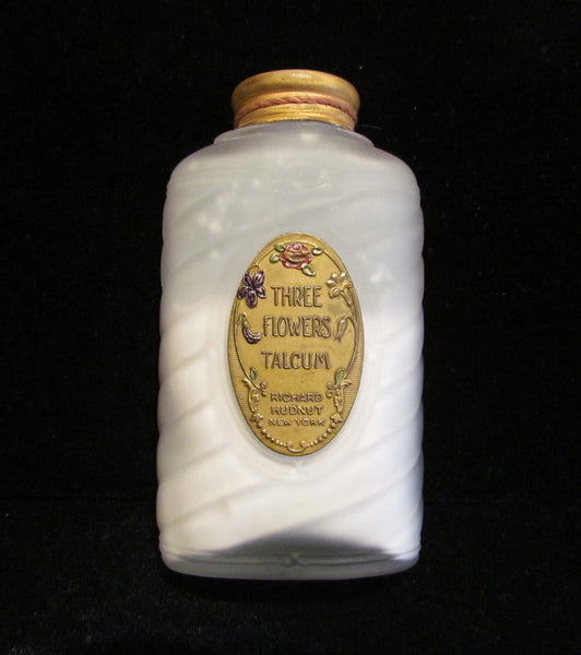 1920's Perfume Bottle Vintage Powder Richard Hudnut Powder Three Flowers Powder Talcum Powder Bottle RARE