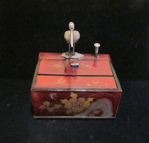 Antique Asian Cigarette Dispenser Box 1910's Japanese Bird Wooden Cigarette Case Extremely Rare