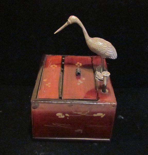 Antique Asian Cigarette Dispenser Box 1910's Japanese Bird Wooden Cigarette Case Extremely Rare