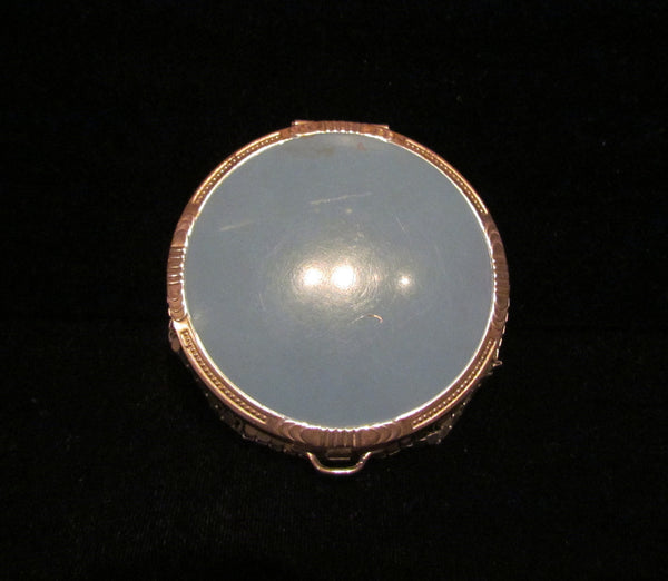 Evans Silver Mesh & Blue Enamel Compact 1930's Powder Mirror Art Deco Compact